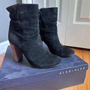 Black Suede Ankle High Heel Booties.